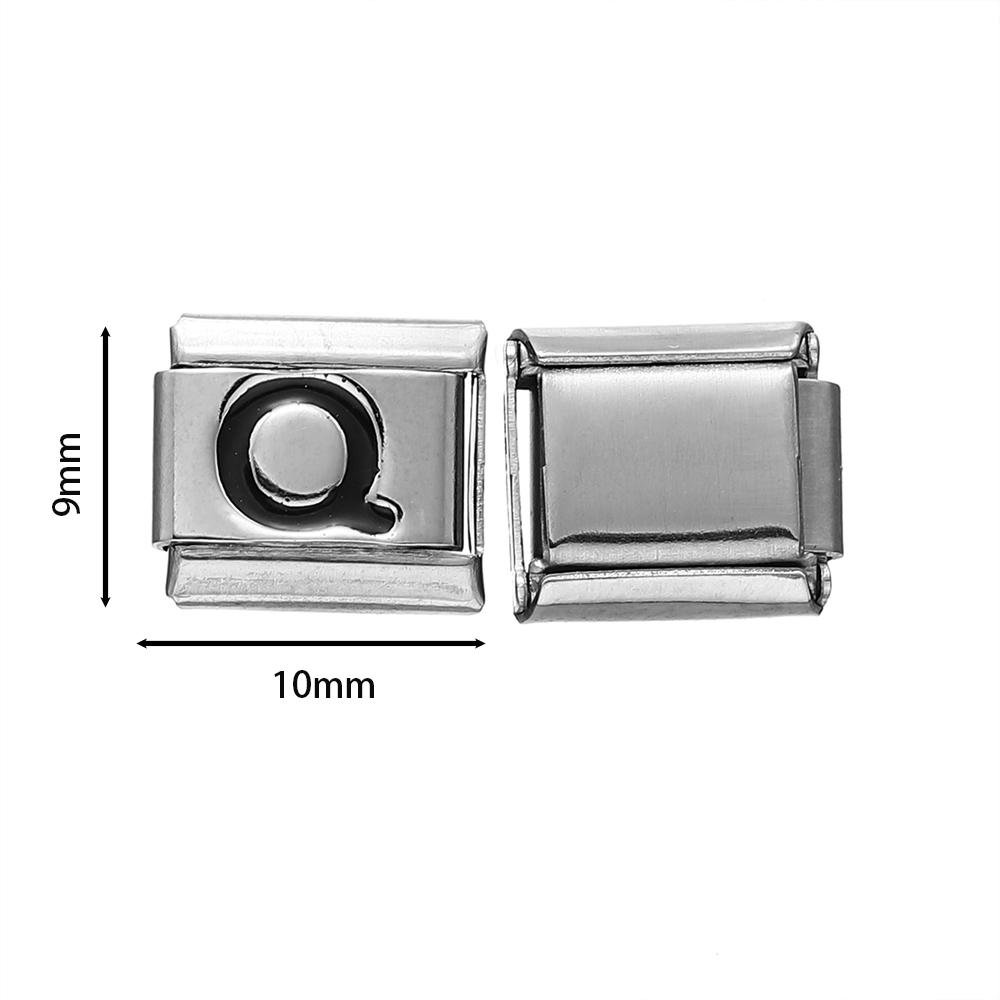 Fashion Black 26 English Letters Italian Charm Links Fit 9mm Stainless Steel Bracelet Making Women Men Jewelry Accessories