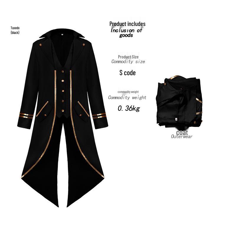 

2022 Medieval Gold Trim Swallowtail Coat Halloween Costume XXL