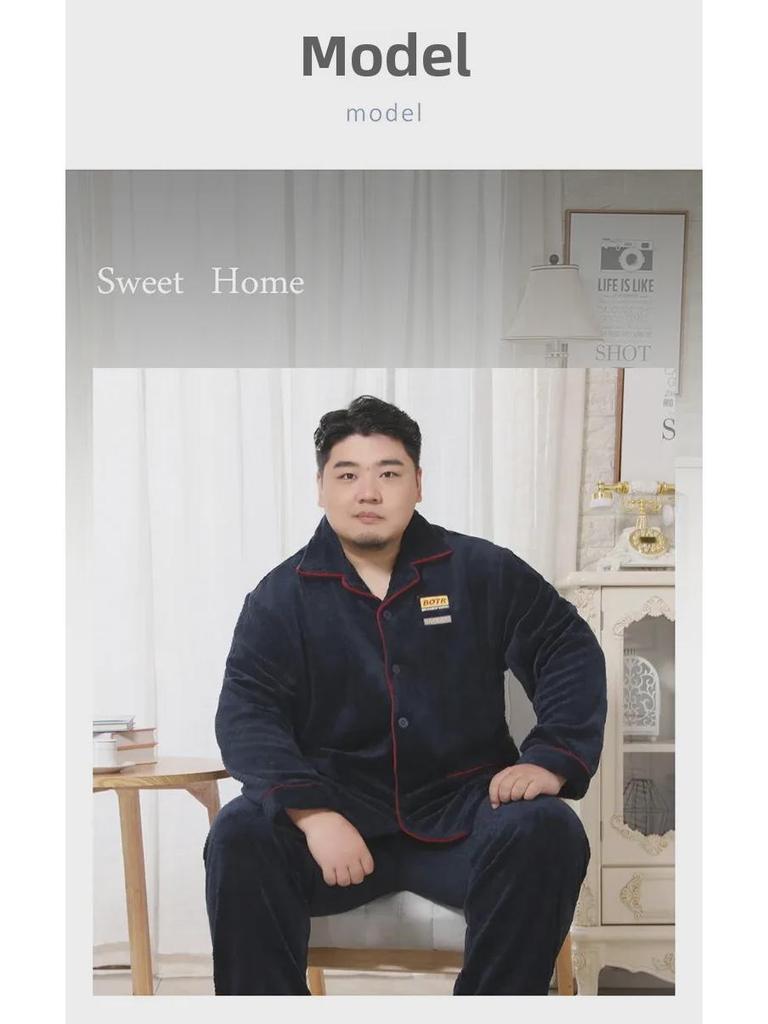 Męski Zimowy Flanelowy Zestaw Piżamowy Meijiyun - Rozmiar Plus 5XL, Gruby Kołnierz, Długi Rękaw