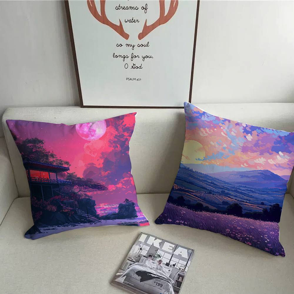 Anime Scenery Design Pillow Case Home Decor Throw For Sofa Bed Car Room Decor Gift Idea