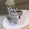 High Quality Two Leaves Zircon Ring  Copper Fashion Jewelry Trendy White Zircon Ring Party Engagement Gift