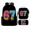Luxury Popular Cool Novelty 67 six seven 3D Print 3pcs/Set pupil School Bags Laptop Daypack Backpack Lunch bag Pencil Case