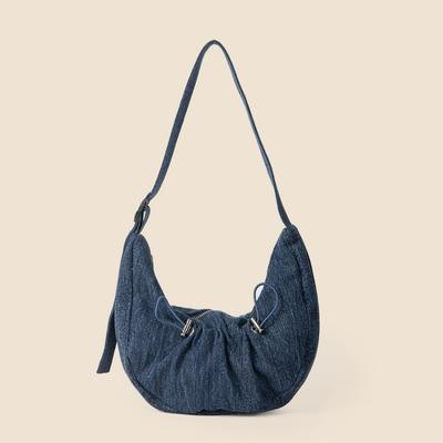Underarm One-shoulder Crescent Bag Women's Summer All-in-one Drawstring Pleated Denim Bag