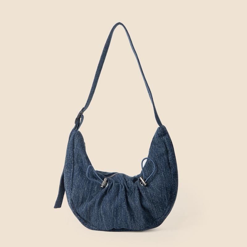Underarm One-shoulder Crescent Bag Women's Summer All-in-one Drawstring Pleated Denim Bag