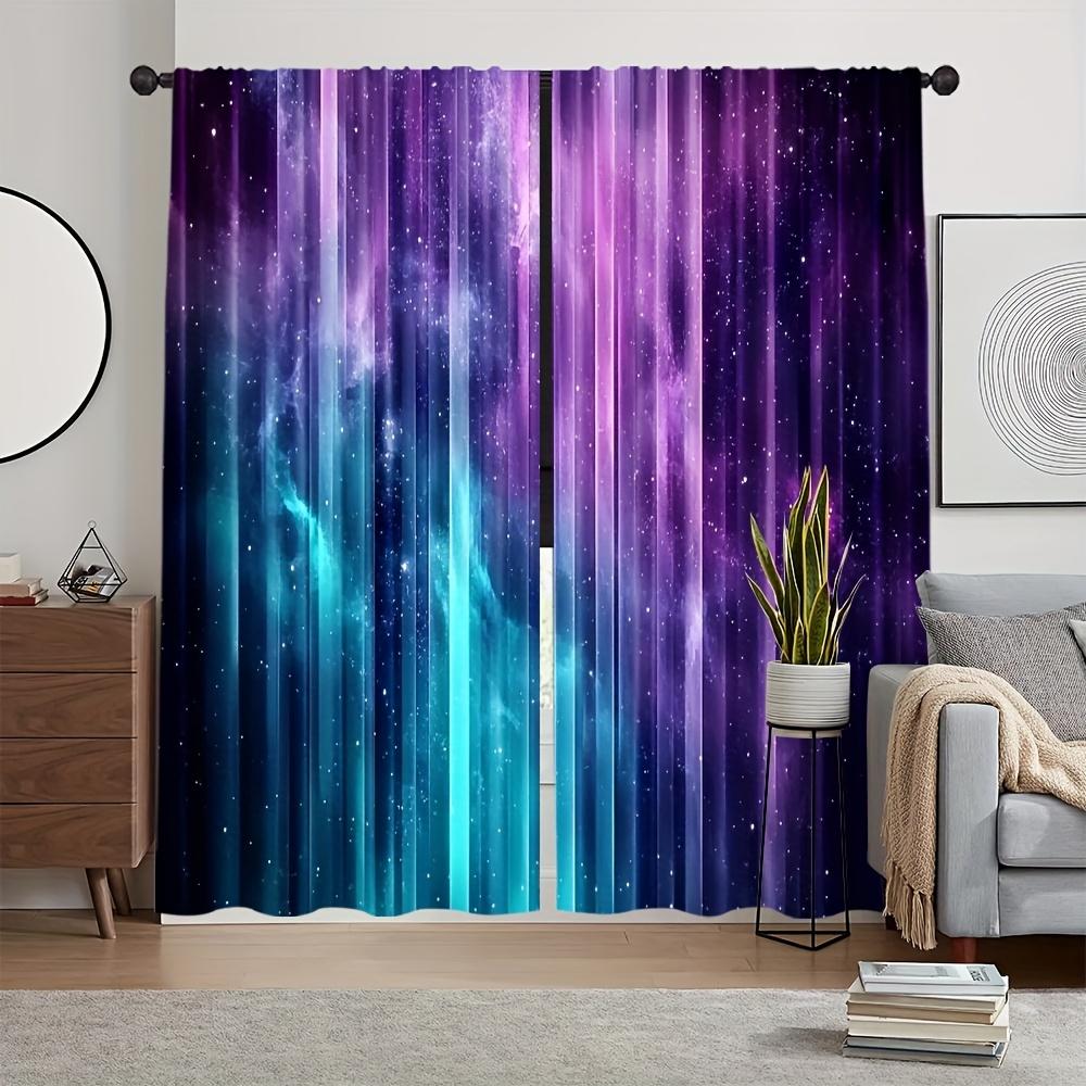2pcs Blue-Purple Galaxy Fabric Curtains – Rod Pocket Design, Ideal for Kitchen Living Room and Bedroom Decor