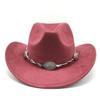 Semišový Upturned Edge Western Cowboy Klobouk Muži a ženy Outdoorový cestovní klobouk Rolled Brim Etnický styl Cylindr Plstěný klobouk