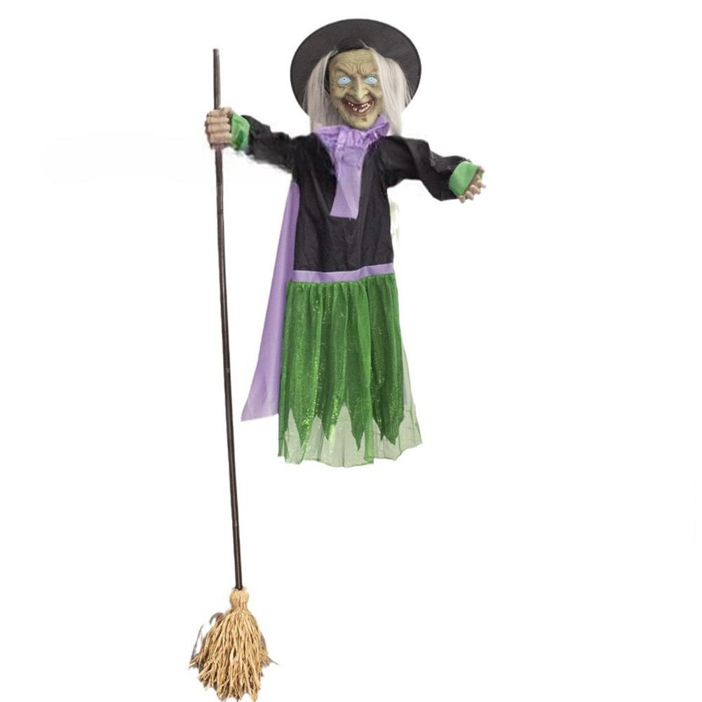 Animatronic Witch Halloween Decorations 6ft Flying Witch On Broom With Scary Sounds And Lights For Garden Yard Lawn Decor