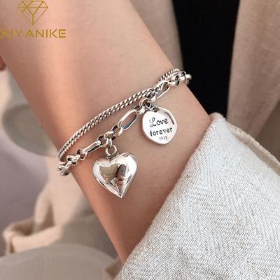 Xiyanike 925 Sterling Silver Love Letter Heart Double Layer Bracelet Female Unique Design Thai Silver Retro Light Luxury Jewelry