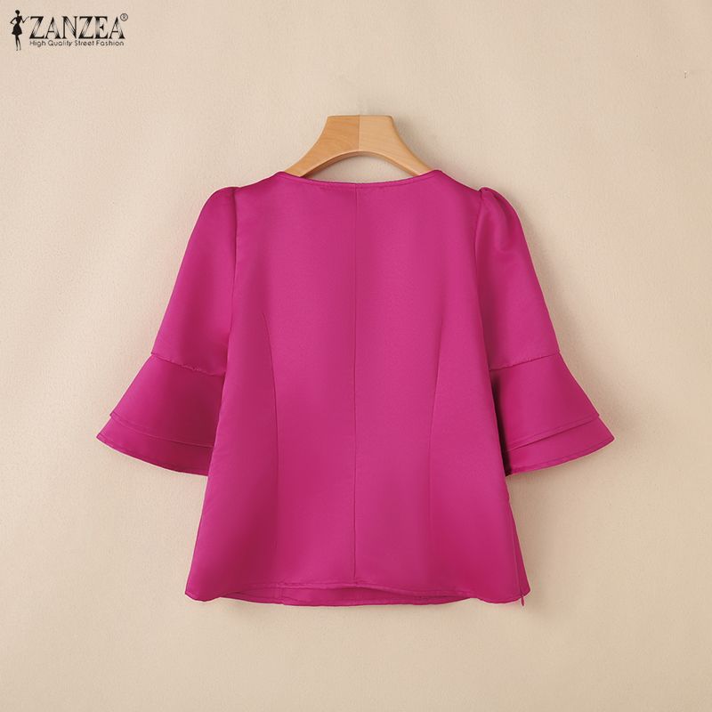 ZANZEA Women Casual Square Collar Flare Half Sleeve Summer Blouse