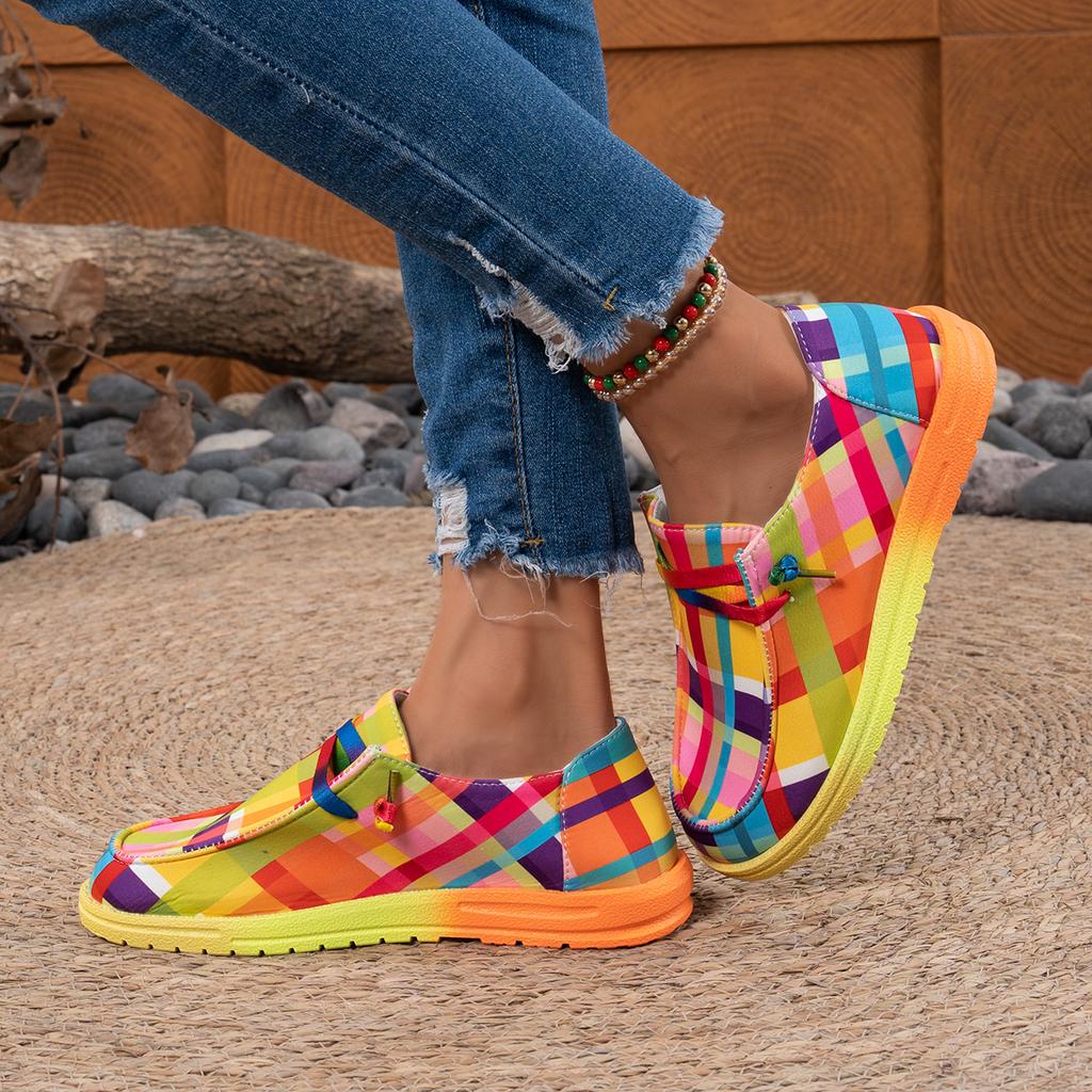 Fashion Women Flats Ethnic Rainbow Canvas Shoes Autumn New Casual Daily Flat Loafers Shoes Ladies Round Toe Multi-Color Sneakers Women