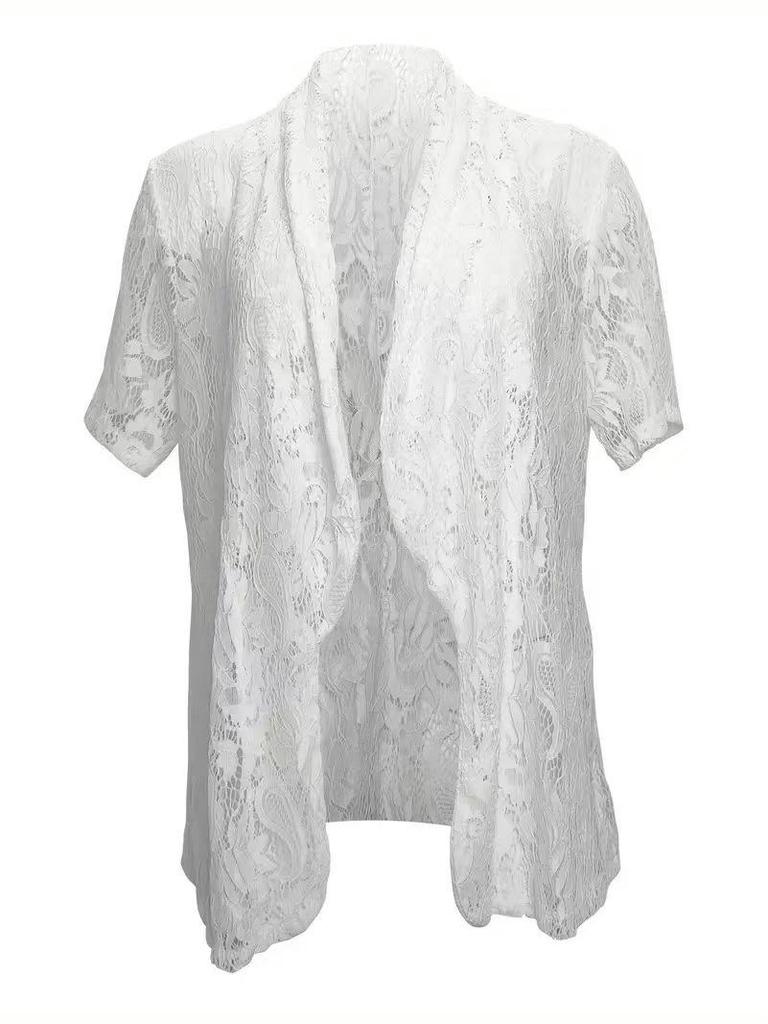 2025 Elegant Floral Lace 3/4 Sleeve Plus Size Blazer