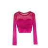 Fashion Pure Desire Mesh Patchwork Niche Style Long Sleeves T-shirt