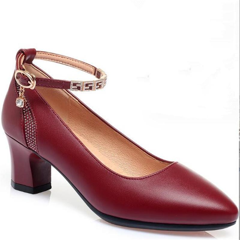 Fashion Ankle Strap High Heels Women's Pumps Fashion Rhinestone Thick Heel Women Office Party Wedding Shoes Woman Shallow Mouth Shoes