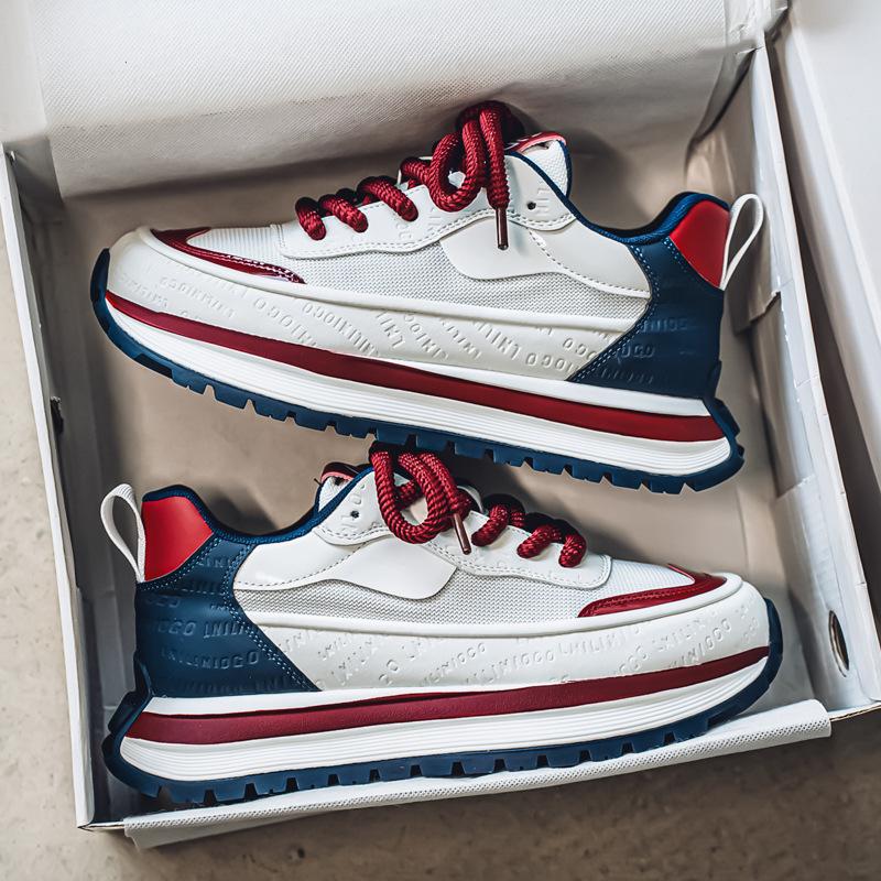 

Fashion 2025 New Men s Platform Mesh Sneakers Thick Sole Elevating Low-Cut Two-Tone Breathable Casual Sports Streetwear Trendy Footwear 44 красный