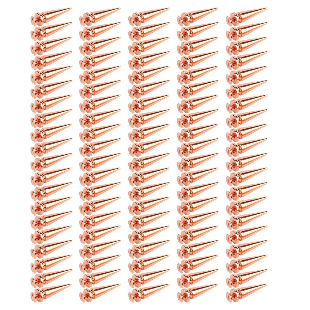 100 Sets Punk Cone Spikes Studs 10x26mm Rose Gold Punk Cone Spiked Screw Rivets DIY Punk Style
