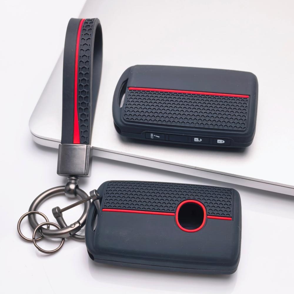 Silicone Key Fob Cover Compatible with Mazda 3 6 CX3 CX5 CX9 MX5 Miata Smart Key with 3 Buttons Lock Unlock and Hold Panic Function Soft Protective