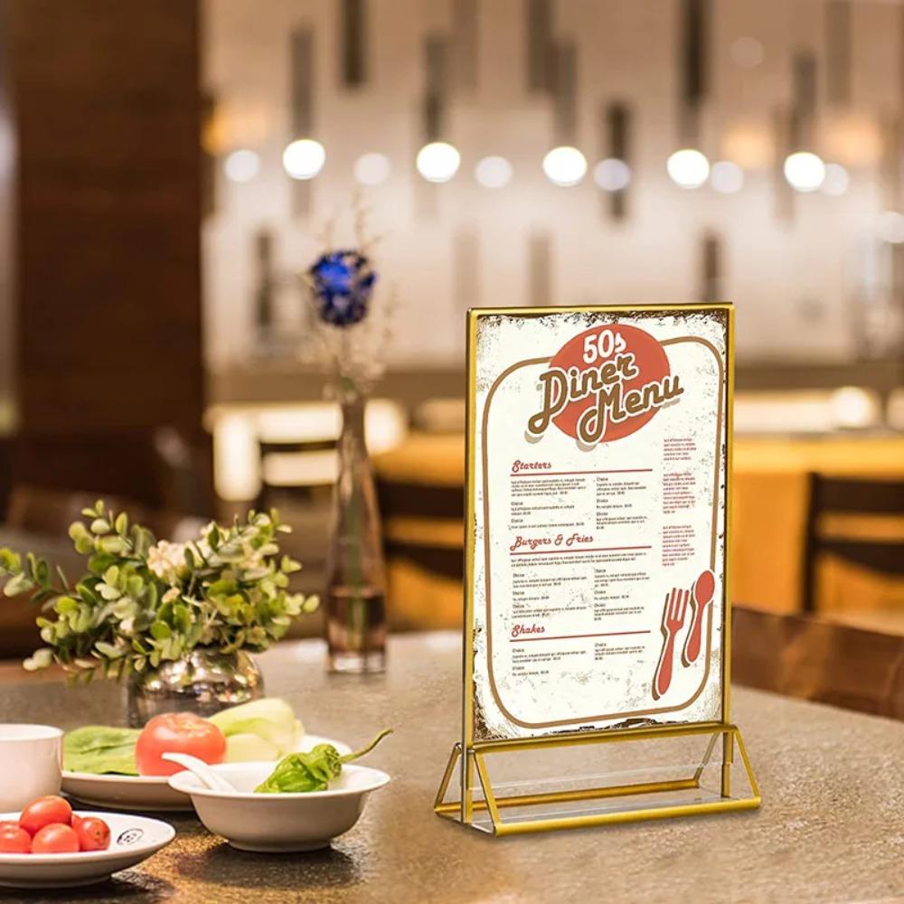 with Base Label Holder DIY Menu Card Rack Acrylic Golden Sign Holder Anniversary Celebration