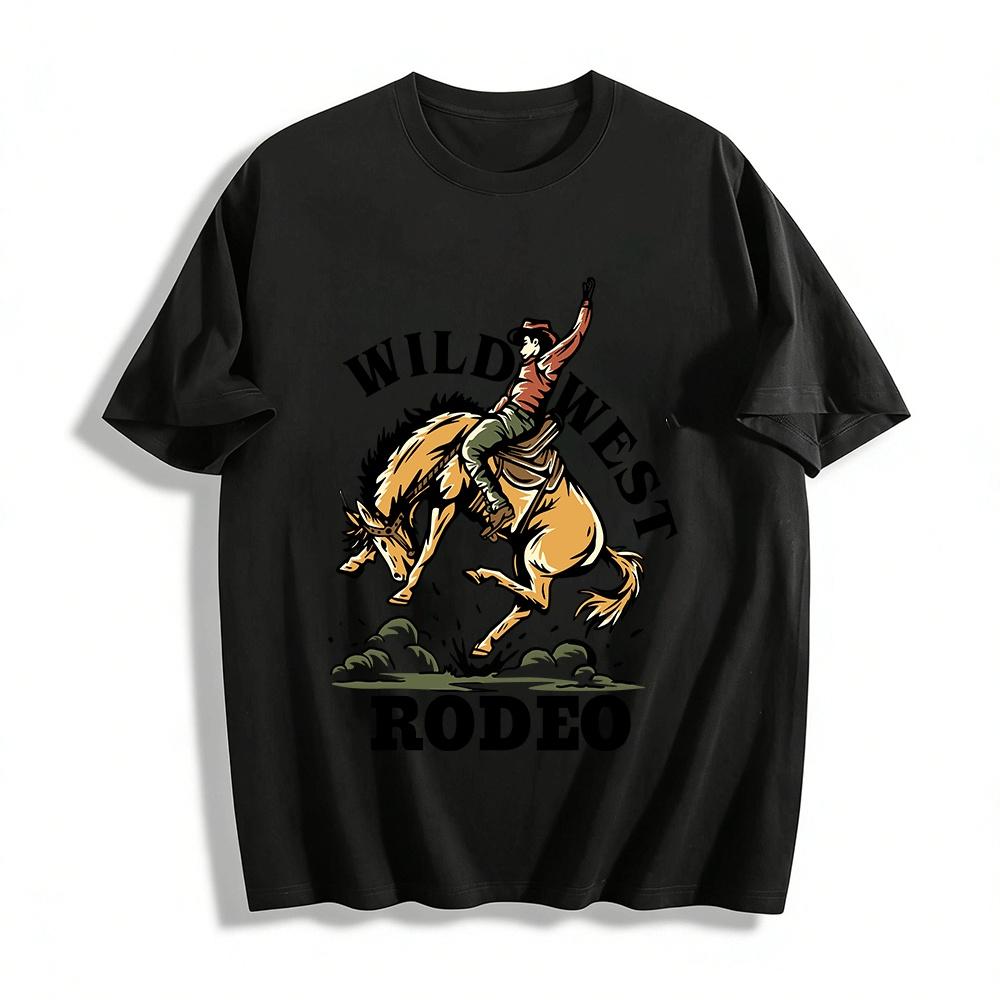 Wild West Rodeo Bronco Riding Graphic Casual T-Shirt Pure cotton T-shirt XXS