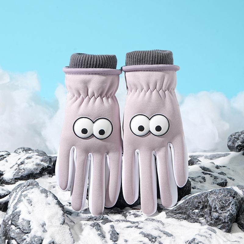 Herbst- und Winter Outdoor Kälteschutz und Wärme Fleece Schneespiel Anti-Rutsch Reiten Cartoon Großauge Winddichte Handschuhe