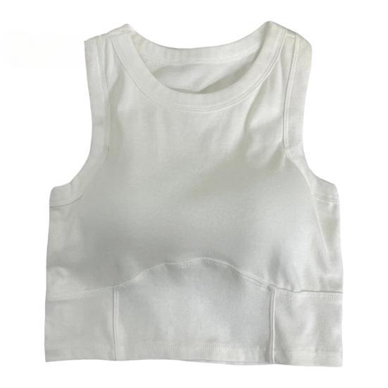 

Женский жилет без рукавов, однотонный, с подкладкой, эластичный, с круглым вырезом, укороченный топ с сухим сухим охлаждением, летний спортивный базовый топ на бретелях белый
