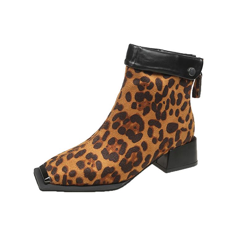 Mode Damen Leopard Wildleder Stiefeletten Eckige Zehenpartie Mittelhohe Absätze Schuhe Frau 2025 Trend Mode Winter Neu Schnee Motorradstiefel Mujer Botas