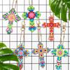 6pcs Cross Diamond Painting Keychain Handmade DIY Point Drill Key Ring Special Shaped Drill Keychains Christmas Decoration Gift