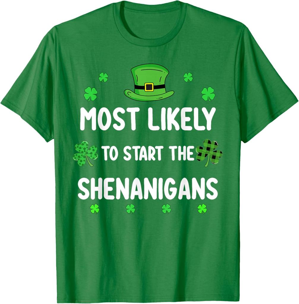 Am wahrscheinlichsten, den Unfug zu beginnen St. Patrick's Day Kleeblatt Grafik T-Shirt Lässiges lockeres T-Shirt für Unisex
