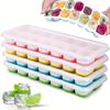 Flexible and Easy-Release 14-Cavity Silicone Ice Cube Tray with Lid for Homemade Ice Cream and DIY Ice Blocks
