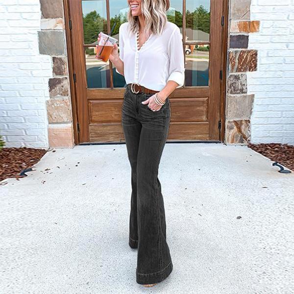 Women Fashion High Waist Skinny Jeans Flared Denim Pants Long Pants Trousers