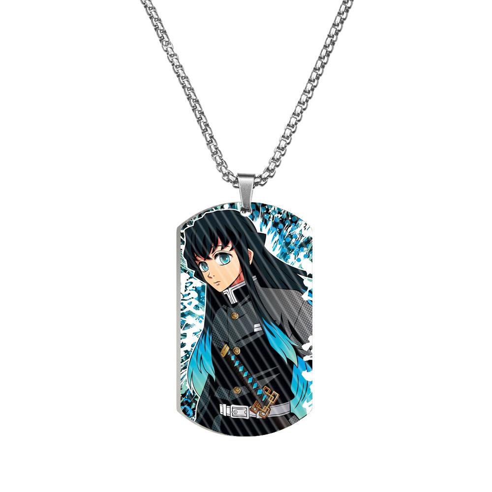 Demon Slayer Kimetsu No Yaiba Tanjiro Nezuko Stainless Steel Color Printed Dog Tag Necklace Anime Cosplay Accessory Gift For