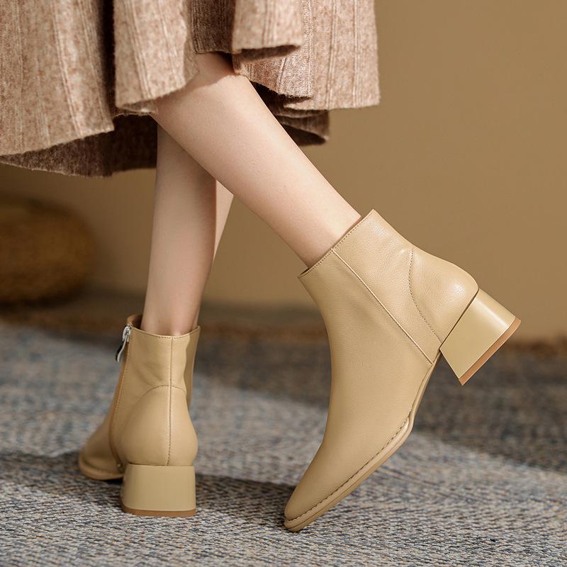 Chelsea Boots Women's Coarse Heel Autumn/Winter Brown French Bare Boots Women's Martin Boots