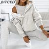 BITCED Women's Sportswear Hooded Sweatshirt with Thick Ribbed Slim-Fit Vest and Trousers Three-Piece Set