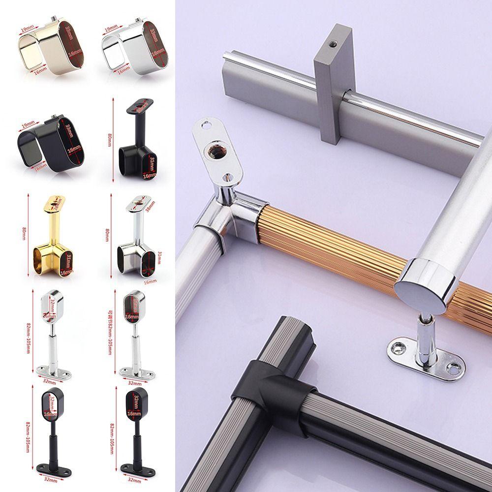 Zinc Alloy Pipe Bracket Half/All Pass Black Silver Gold Corner Flange Seat Inner Dia.16mm Ceiling Fixed Wardrobe Hanger