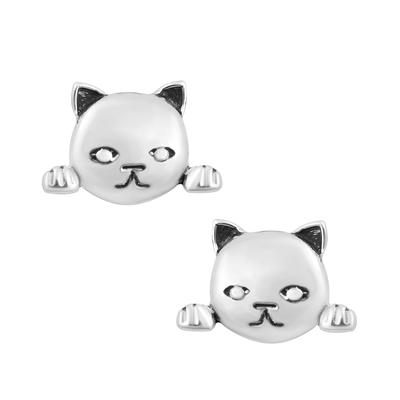 Cat Face Earrings - 925 Sterling Silver