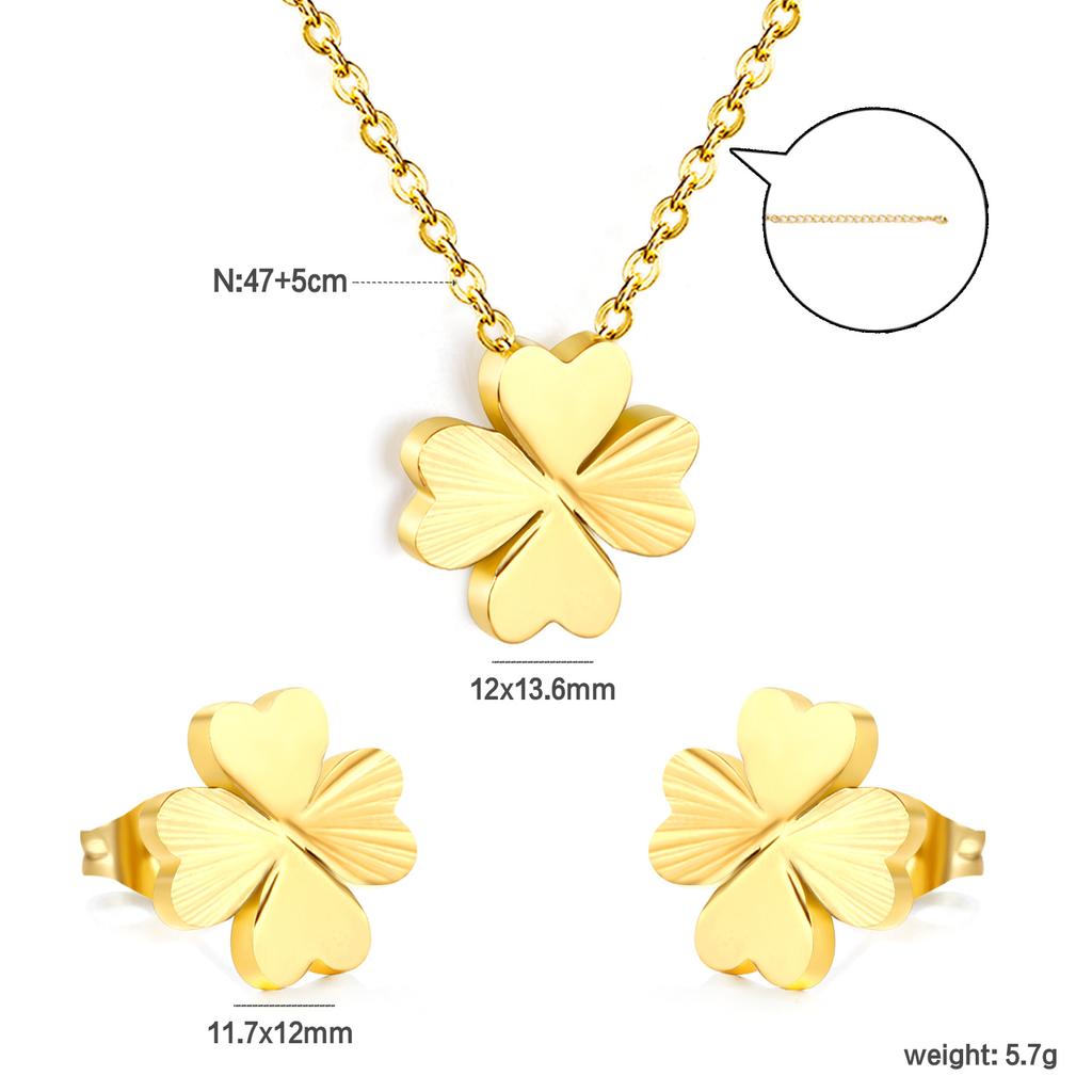 Luxury Fashion Clover Earrings And Necklace Jewelry Set Elegant Earring Gift Box