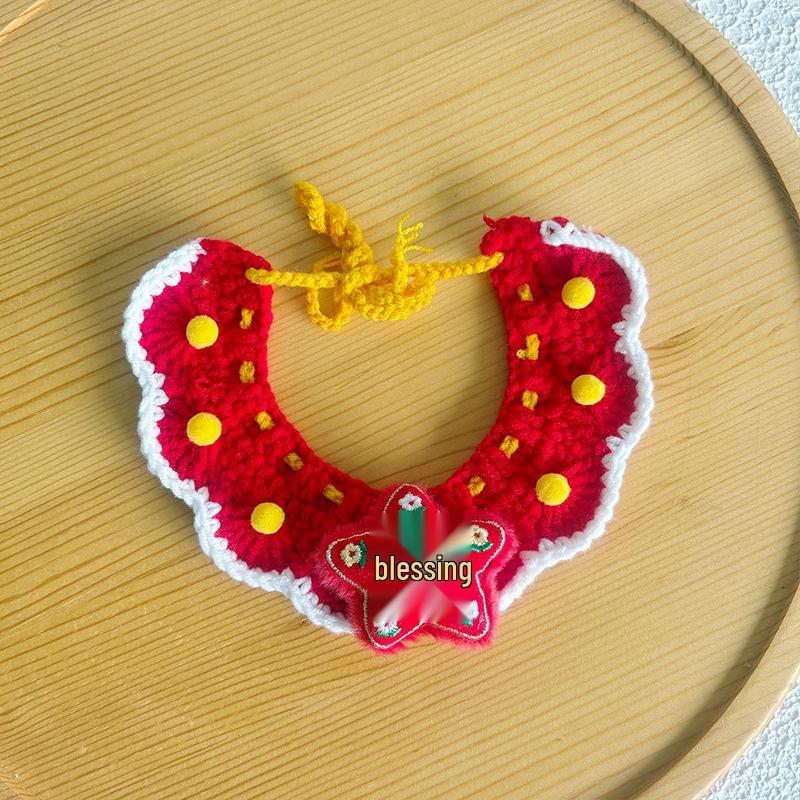 New Year Red Knitted Scarf for Cats and Dogs - Warm Wool Bib for Spring Festival