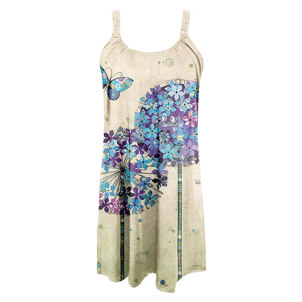 Women's Fashion Summer Printed Strapless Camisole Sleeveless Sling Dress