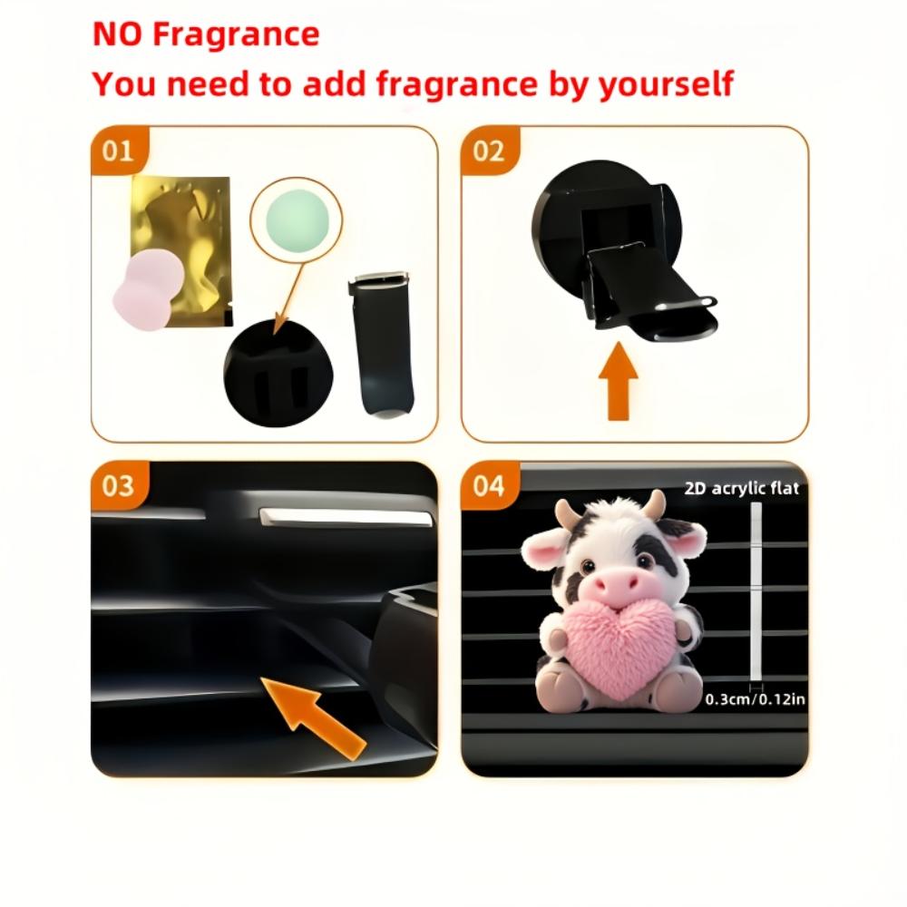 2D Flat Cow Car Vent Clip Decorative Diffuser (fragrance Not Included), Car Interior Decoration, Aromatherapy Clip, Ideal for Holiday Gifts