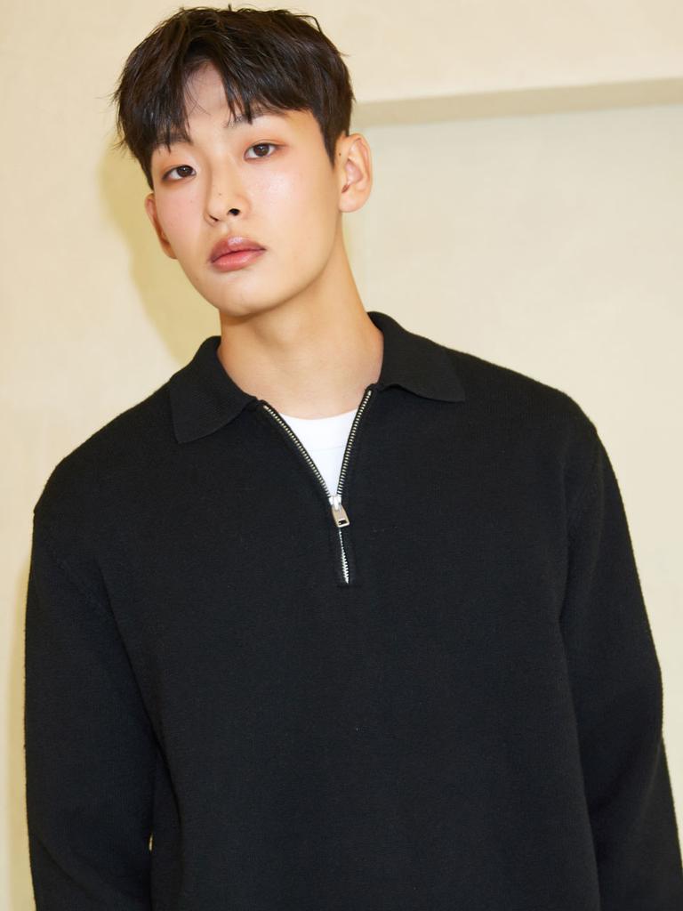 AYIHOLIC CASHMERE Half Zip Polo Knit Black #5Color