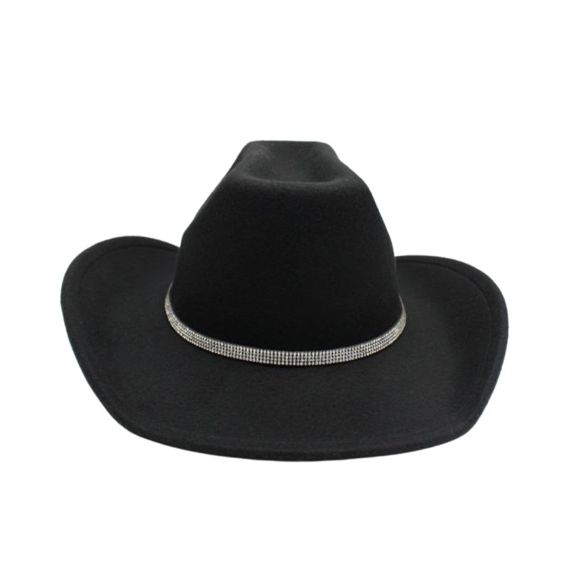 Fashionable Water Diamond Fedora Hat Western Cowboy Hat Wool Large Brim Upturned Versatile Hat Men Women Winter