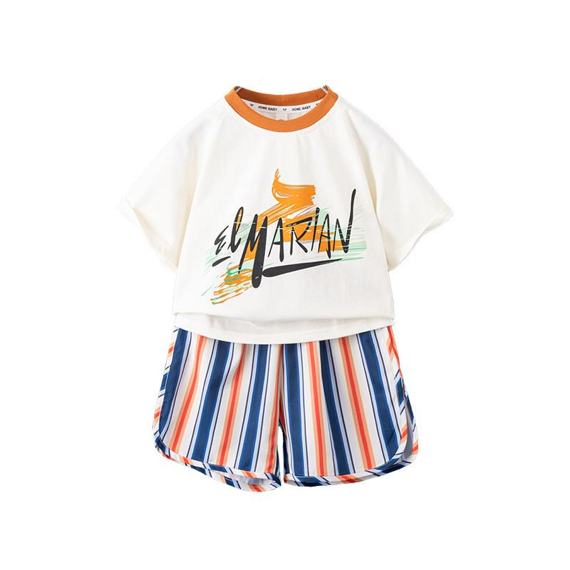 Stylish Boys Summer Outfit Set With Colorful Striped Short Sleeve T-shirt And Shorts For Kids Aged 3 To 8 Years