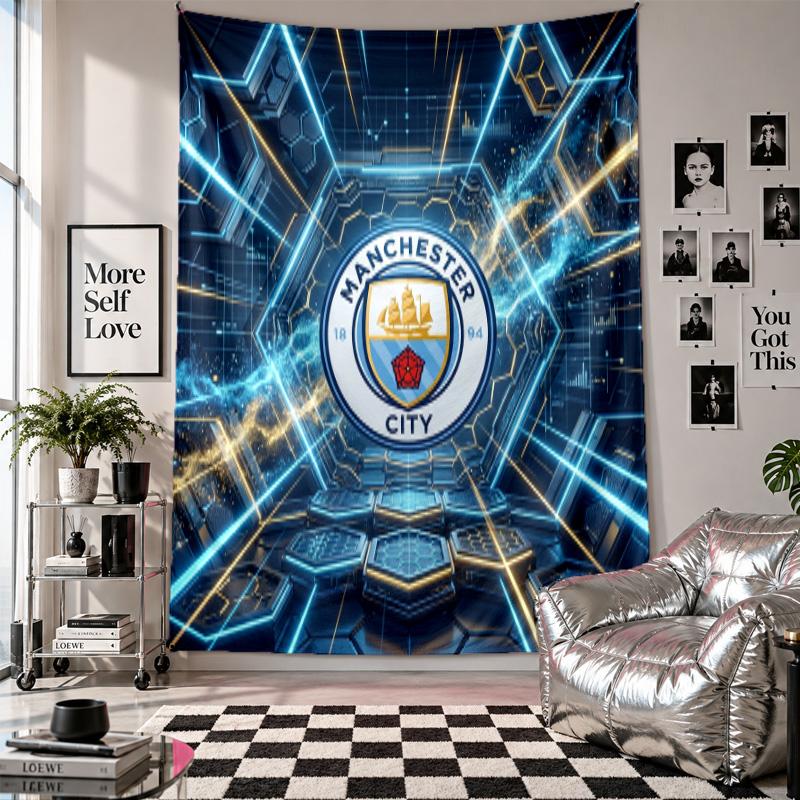 Arazzo da parete Manchester City Decorazione per la casa Tessuto da appendere a parete per camera da letto Soggiorno Sfondo