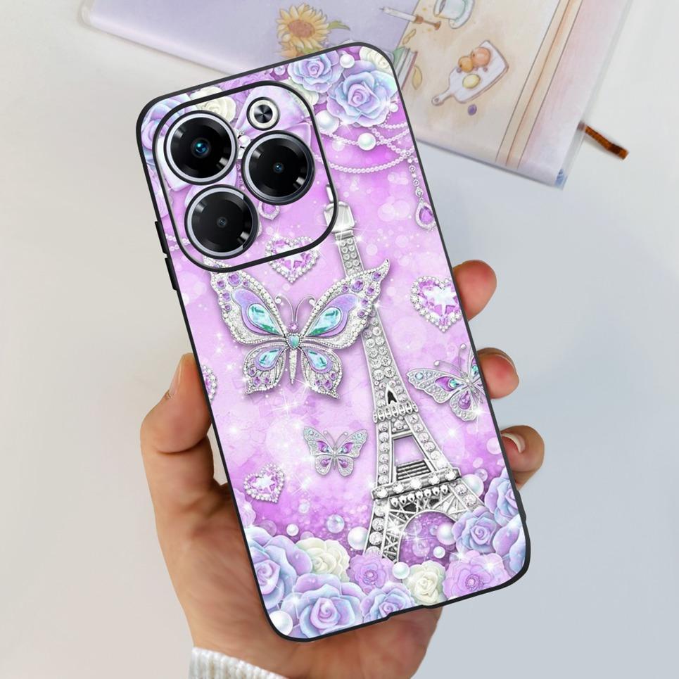 

For Infinxi Note 40x Note40x 5G X6838 Phone Case Flower Butterfly Woman Fashion Pattern Soft TPU Bumper Black Matte Silicone Bag Infinix Note 40x 5G
