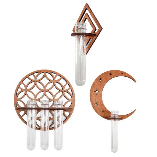 Yousheng Wall Planter for Indoors Clear Planters with Wooden Hollow Stand Plastic Test Tubes Vertical Propagation Station for Hydroponics Air Plants