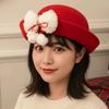 Vintage Looking Red Bowler Hats Japanese Style Girls Dome Hat Basin Hat Woolen Bucket Cap  Winter