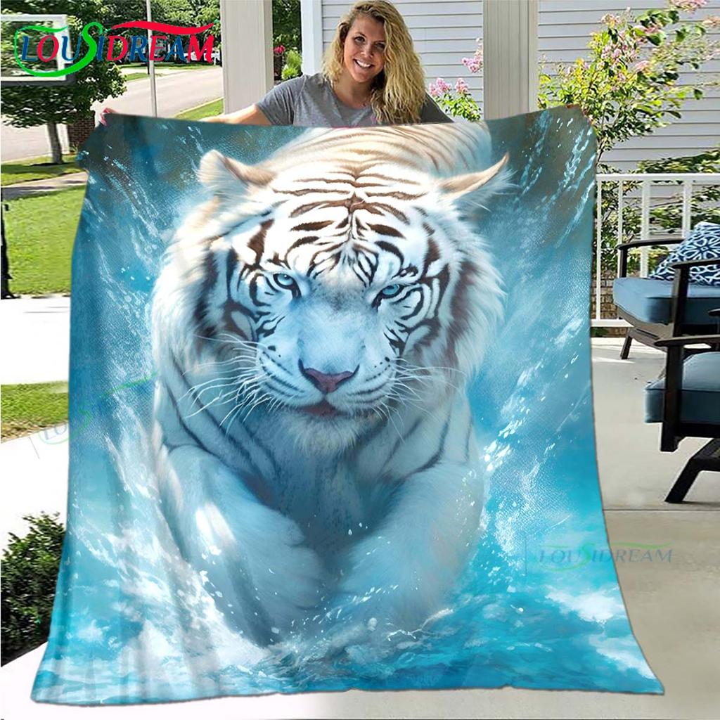 Hot Tiger Painting Print Flannel Adult and Children Blanket Sofa Bed Decoration Blanket Portable Blanket Bath Towel Gift
