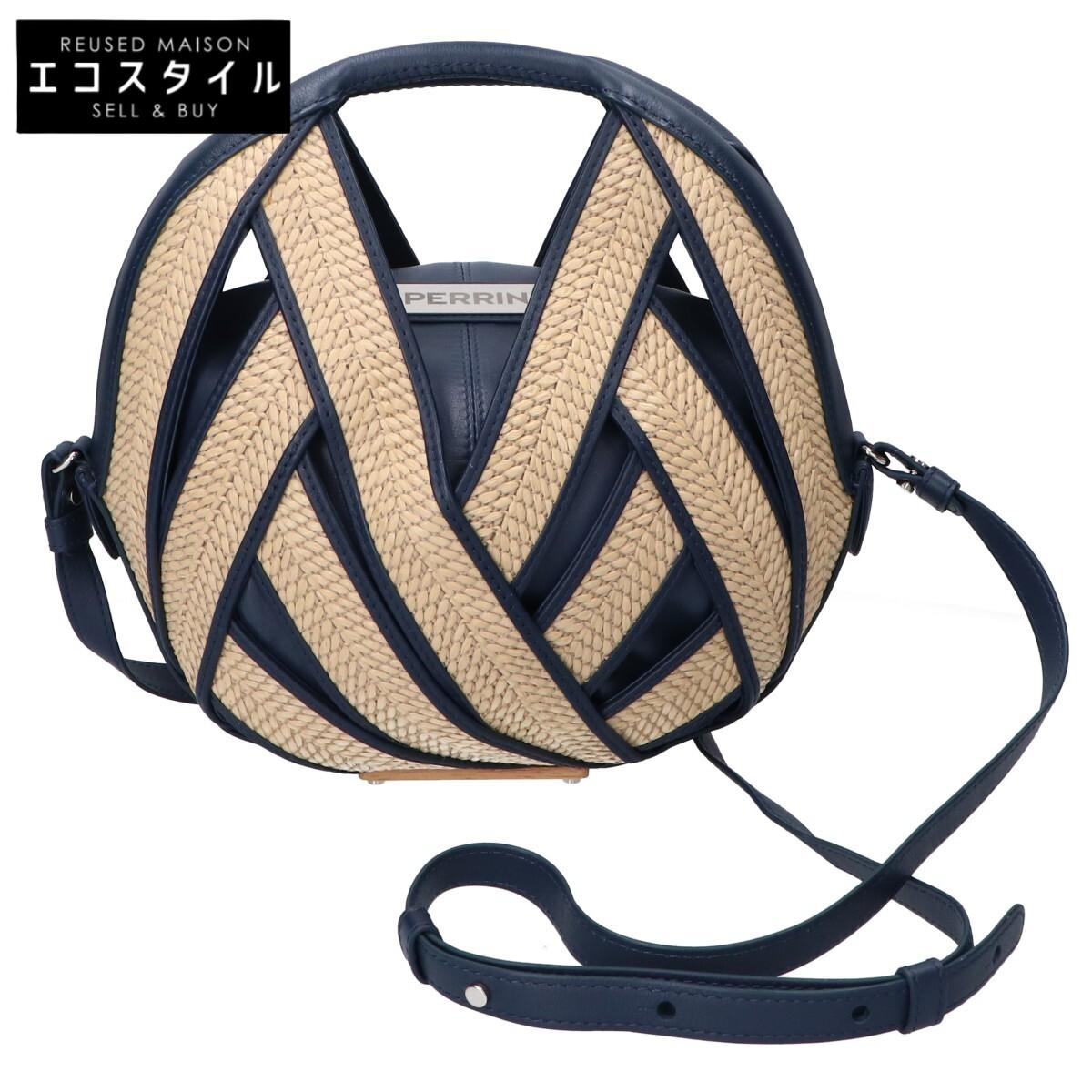

PERRIN Paris Drawer Exclusive [Excellent Condition] LE PETIT PANIER Leather x Raffia Shoulder bag Navy / naturalUsed