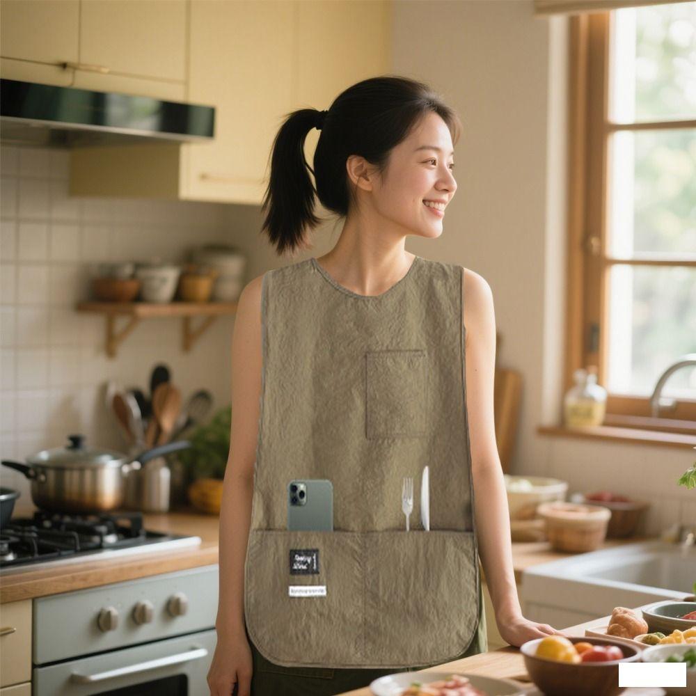 Latzschürze im Westenstil mit Ärmeln Wasserdicht Kaffeehaus-Uniform Mehrzweck-Küchenschürzen Gastronomie