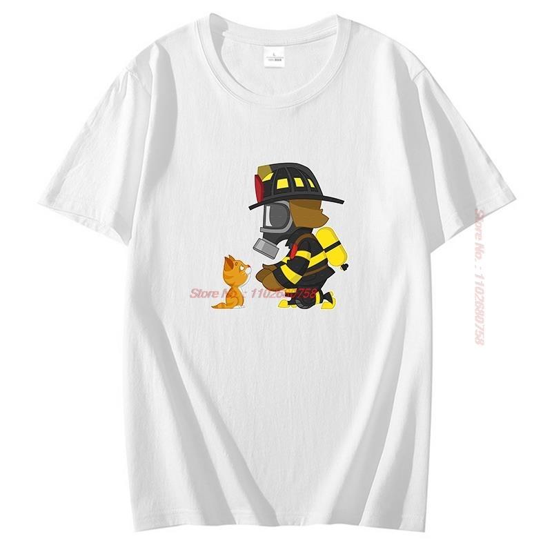 Rescues Cat T Shirt Fashion Unisexs Short Sleeve Tshirts Firefighter Hero Fight Fire Graphic T Shirts Summer Unisexs Clothing