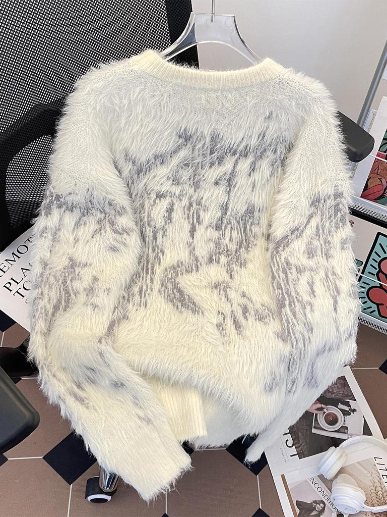 Unisex Sweter z Sztucznego Futra Mink Tie-Dye Retro – Przytulny, Miękki i Ciepły Zimowy Dzianinowy